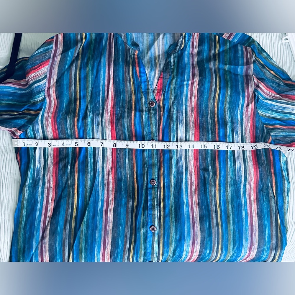APNY Vertical Stripe Blouse with Buttons / Large / Blue - Picture 8 of 8